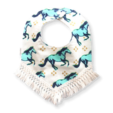 Boho Fringe Blue Horse Baby Bib