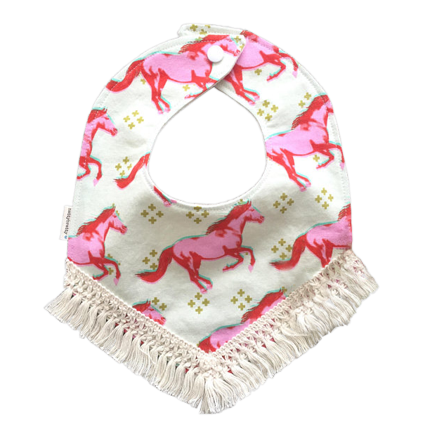 Boho Fringe Pink Horse Baby Bib
