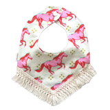 Boho Fringe Pink Horse Baby Bib